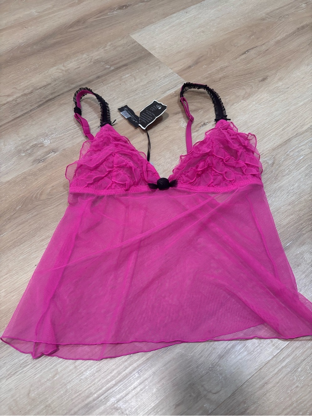 Chantal Thomass Sheer Ruffled Lace Babydoll Nightwear - Hot Pink Large